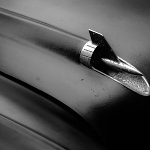 Hood Ornament | black and white photograph, fine art, wall art print, classic car, vintage automobile photo, gift for him, man cave art