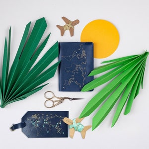 Map Passport Cover & Luggage Tag Set - Navy Stitch Where You&#39;ve Been Travel Bundle