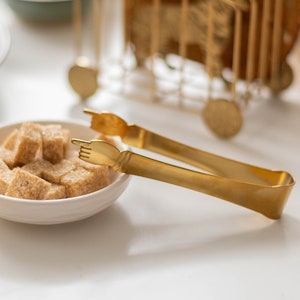 Handy Golden Sugar Tongs, Unique Pointing Hand Prongs with gift box image 1