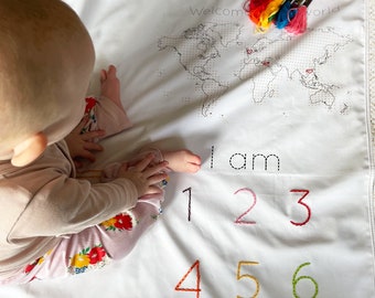¡Cose a medida que crecen! Nueva colchoneta para bebé para el primer año: kit de bordado para coser cada mes, altura y ubicación para registrar a medida que crecen cada mes.
