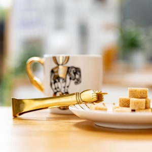 Handy Golden Sugar Tongs, Unique Pointing Hand Prongs with gift box image 2