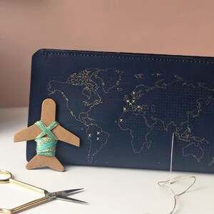 Stitch Where You've Been Travel Wallet in Navy With Gold - Etsy