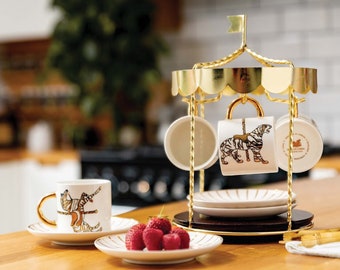 Spinning Carousel Stand & Fine Bone China Tea / Coffee Set