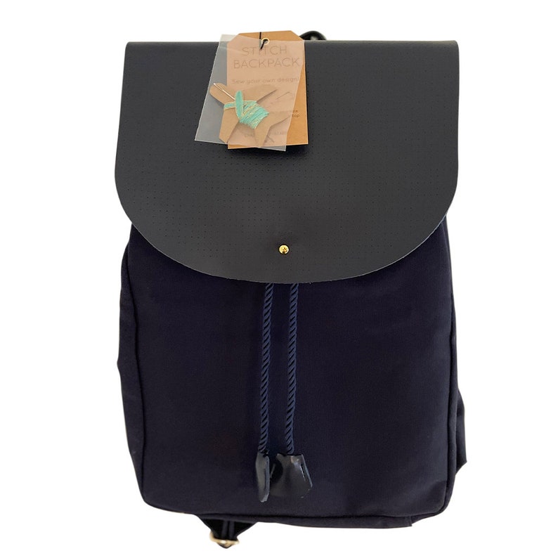 Stitch Your Own Design Backpack Navy Canvas & faux leather vegan image 9