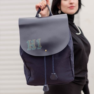 Stitch Your Own Design Backpack Navy Canvas & faux leather vegan image 6