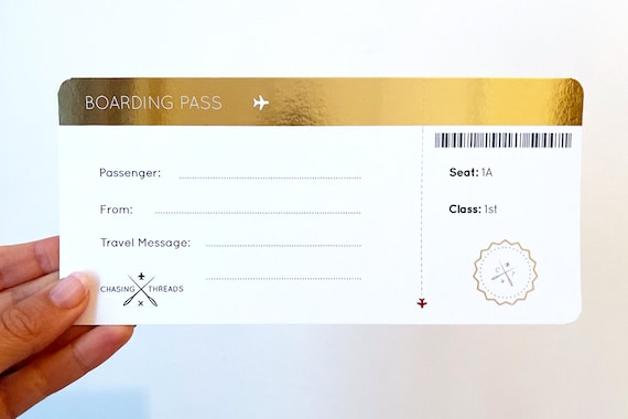 Boarding Pass Gift Card Personalised Ticket Style Card With Gold Foil. the  Perfect Travel Gift for a Trip Away. -  Israel
