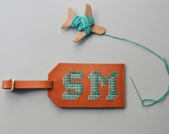 Stitch your own design Leather Luggage Tag - Brown