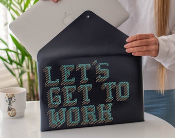 Stitch Your Design Laptop Sleeve -  navy vegan leather cover for 13" MacBook