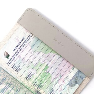 Vegan Stitch where you've been Travel Passport Cover Light Grey faux leather with map design, needle & thread image 6