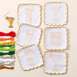 Cousez vos serviettes cocktail - Kit de broderie avec aiguille et fils