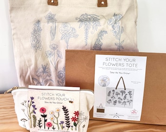 Stick deine Blumen: Tote & Pouch Stickpackung im Bundle