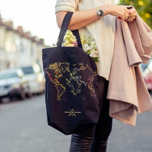 Stitch Where You've Been Black Canvas Travel Tote Bag with deluxe gold map DIY Kit image 7