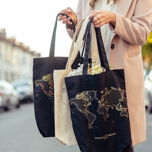 Stitch Where You've Been Black Canvas Travel Tote Bag with deluxe gold map DIY Kit image 9