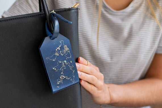 Leather Luggage Tag Navy 