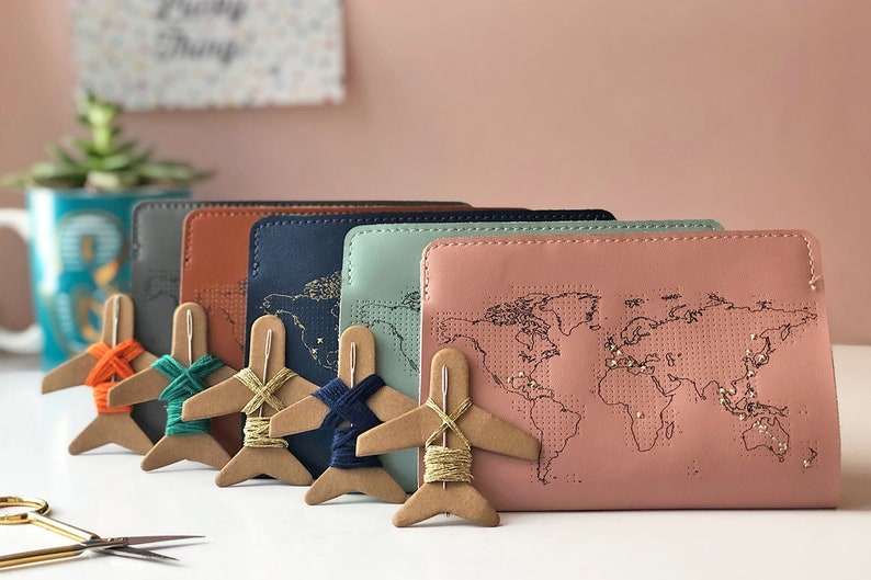 Combo Set of 4 Stitch Your Travels Passport Covers Choose 4 Covers to save 20% Mix and match all colours of Vegan & Real leather image 1