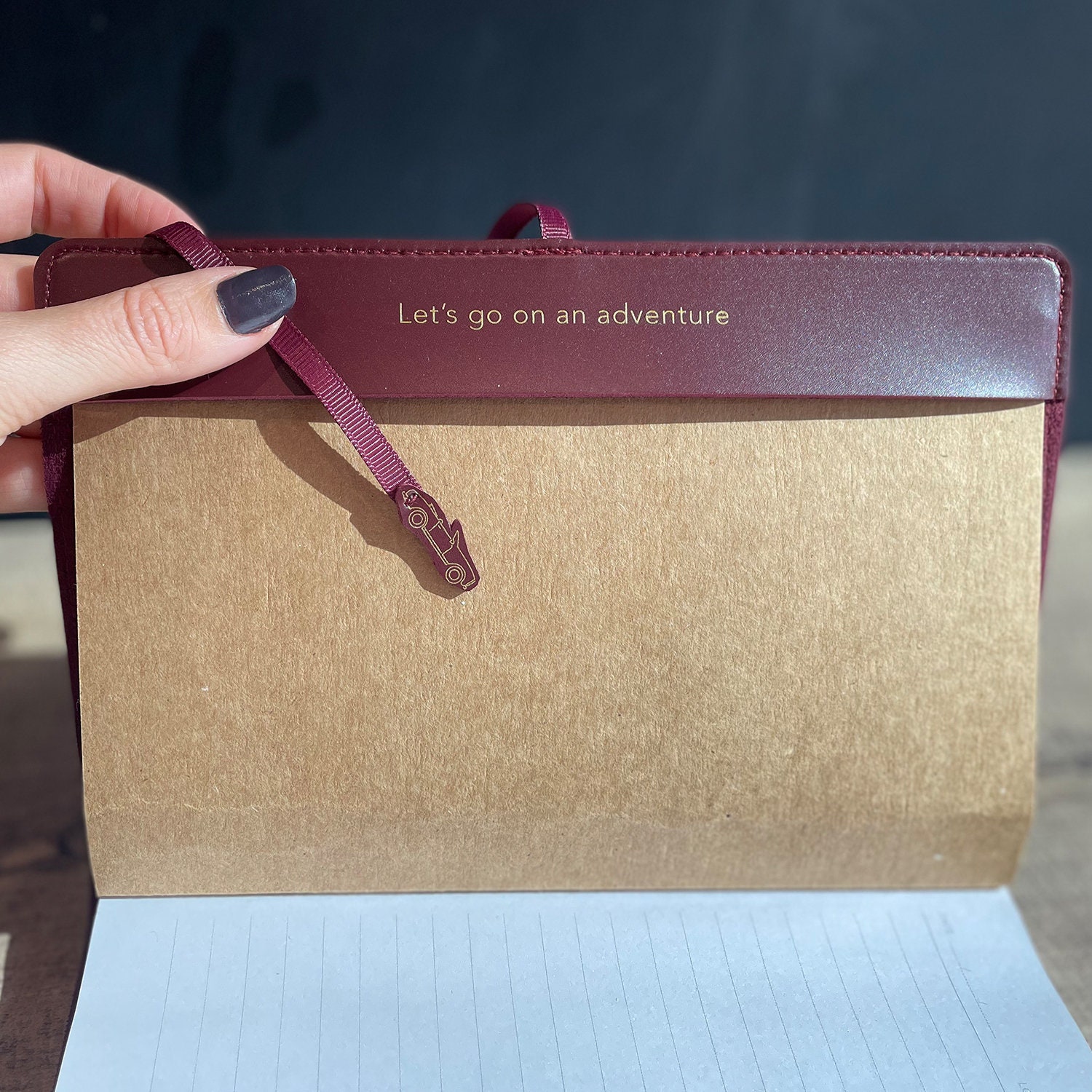 USA Stitch where you&#39;ve been across the United States! Travel Notebook in Maroon vegan leather with gold map and needle & thread