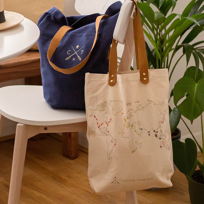 Stitch Where You've Been Canvas Travel Tote Bag image 5