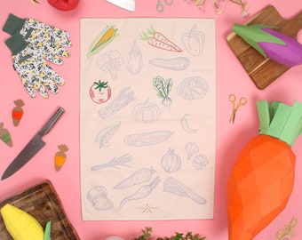 Kit de bordado de toalla de té Stitch Your Vegetales con aguja e hilos