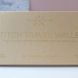 Stitch where you've been Travel Wallet in Pink with world map. With needle & thread in beautiful Gift Box image 9