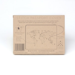 Stitch where you've been Travel Passport Cover Grey Real Leather Holder with map design, needle & thread image 9