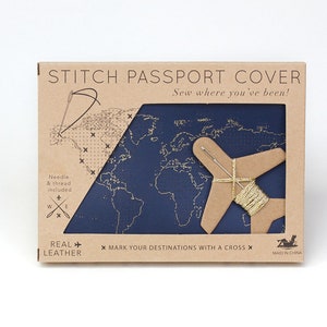 Stitch Luggage Set Sew where you've been passport & stitch your own Luggage Tag Gift Set Navy image 7