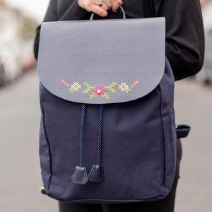 Stitch Your Own Design Backpack Navy Canvas & faux leather vegan image 5