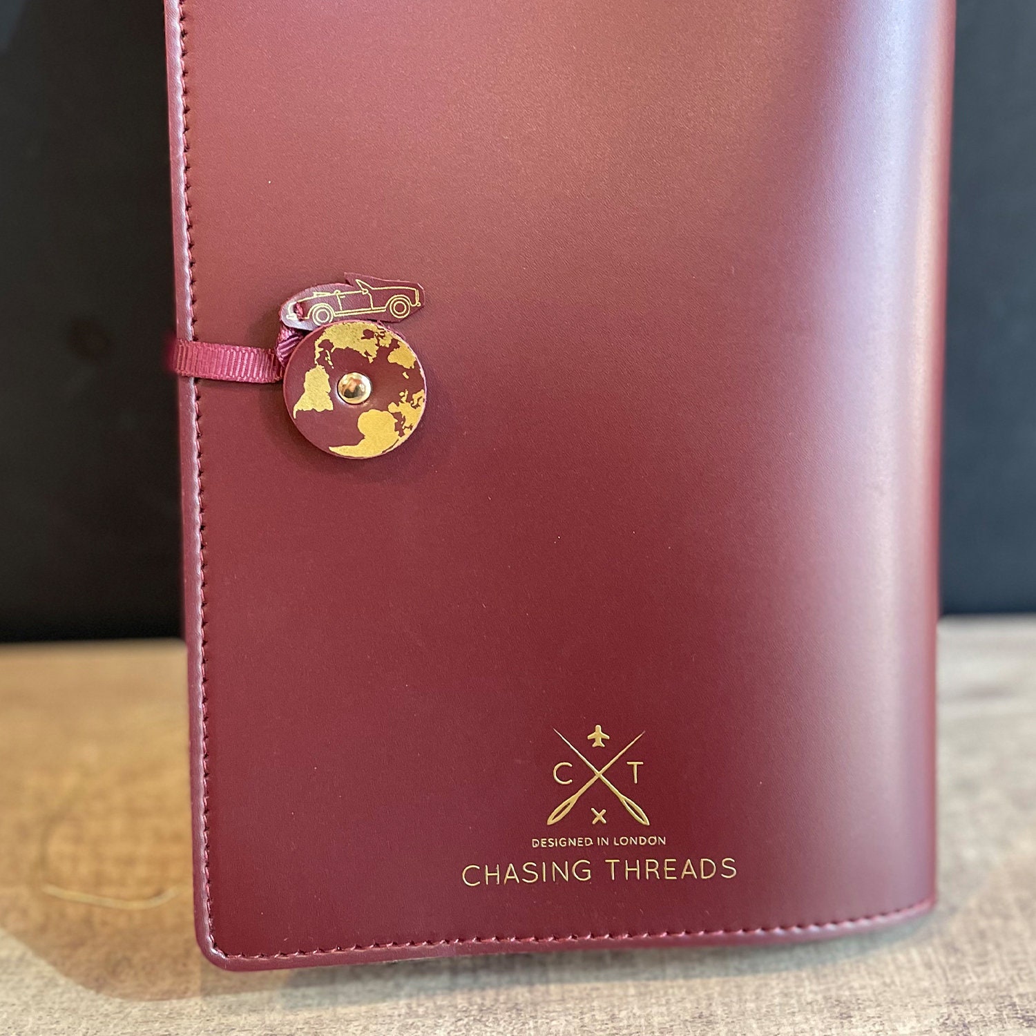 USA Stitch where you&#39;ve been across the United States! Travel Notebook in Maroon vegan leather with gold map and needle & thread