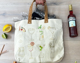 Kit de bordado para bolsa de mano con forma de cóctel: kit exclusivo para bordar bolsas de compras con forma de cóctel con 10 hilos de colores. ¡Ideal para principiantes!