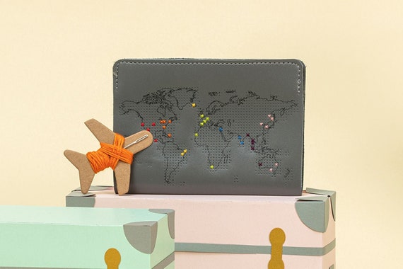 Push Pin Travel Maps Leather Passport Cover