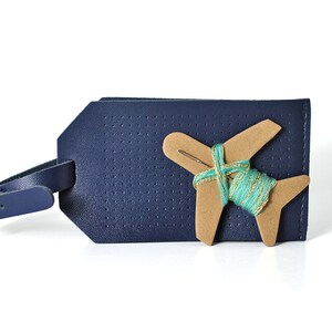 Stitch Luggage Set Sew where you've been passport & stitch your own Luggage Tag Gift Set Navy image 6