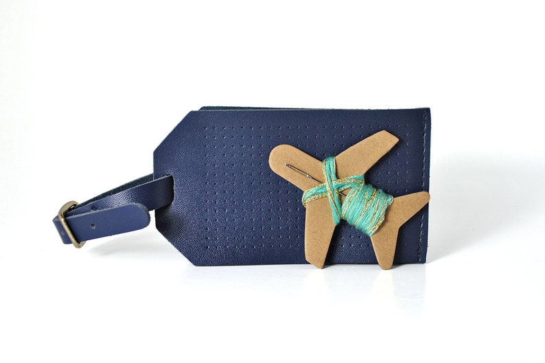 Stitch Luggage Set Sew where you've been passport & stitch your own Luggage Tag Gift Set Navy image 6