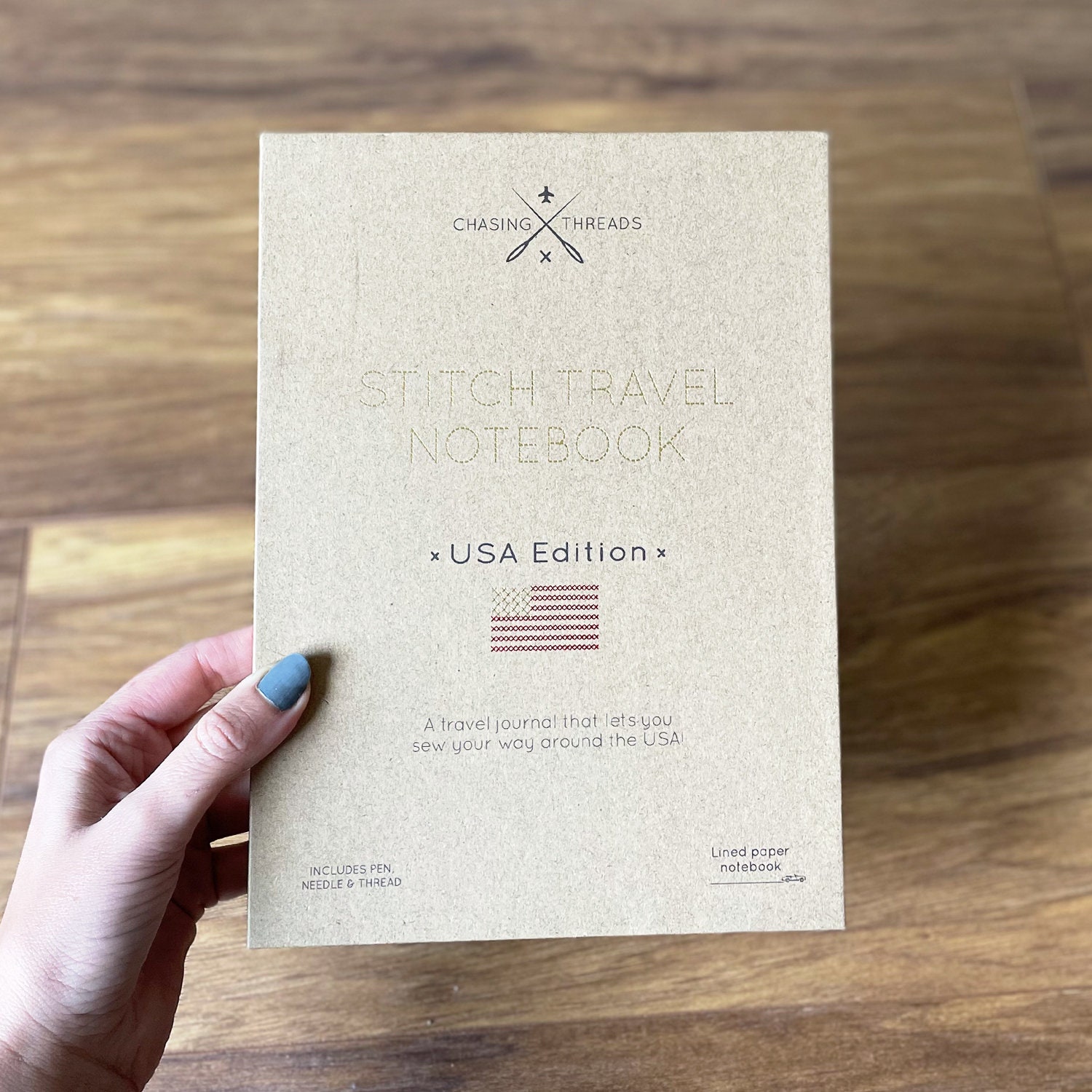 USA Stitch where you&#39;ve been across the United States! Travel Notebook in Maroon vegan leather with gold map and needle & thread