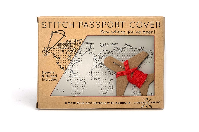 Vegan Stitch Luggage Set Sew where you've been passport & stitch your own Luggage Tag Gift Set Light Grey image 7