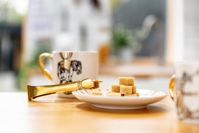 Handy Golden Sugar Tongs, Unique Pointing Hand Prongs with gift box image 2