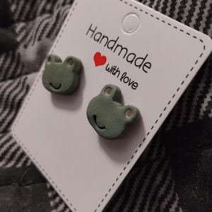 Hand-Painted Polymer Clay Frog Stud Earrings, Hypoallergenic Posts