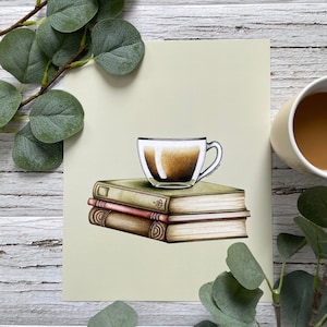 Book Lover Gift, Book Lover Art, Book Art Print, Books and Coffee Art Print, Coffee Art Print, Coffee Print, Book Art, Art Print
