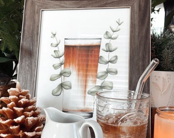 Impresión artística de café, impresión de café, impresión artística de plantas, regalo para amantes del café, regalo de café, arte del café, arte de plantas, impresión artística, café, planta, arte de pared