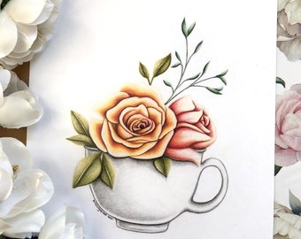 Coffee Art Print, Flower Art Print, Coffee and Plants Art Print, Flower Artwork, Flower Print, Plant Print, Coffee Print, Coffee Art, Flower