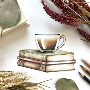 Book Lover Art Print, Book Lover Art, Book Lover Gift, Books and Coffee Art Print, Coffee Art Print, Coffee Print, Book Art, Coffee Lover