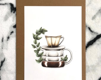 Arte del café, impresión artística del café, impresión de café, impresión artística de plantas, arte de plantas, café y arte de plantas, idea de regalo para amantes del café, café, impresión artística