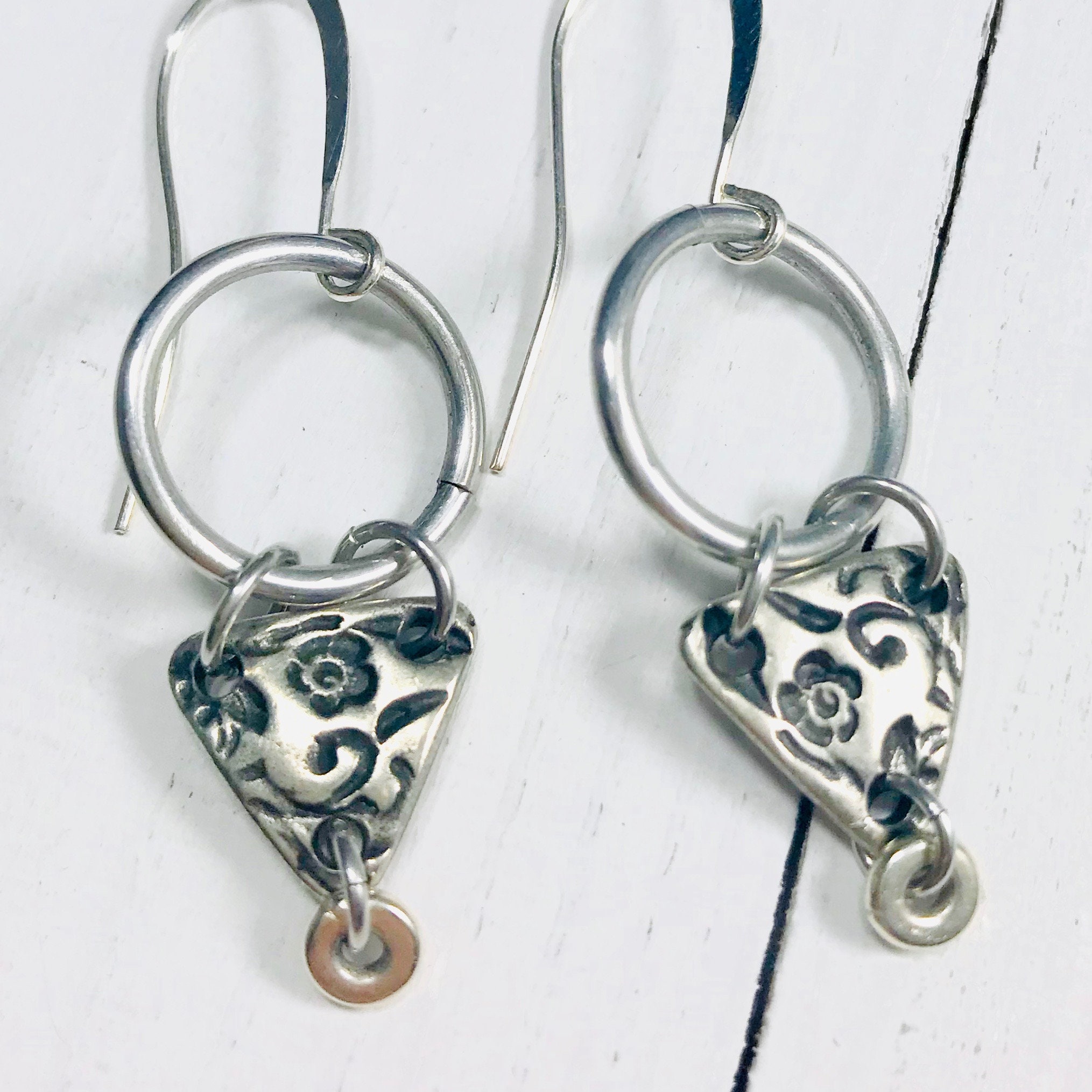 Silver Earrings Dangle, Geometric Drop Hoop Earrings Handmade Jewelry ...
