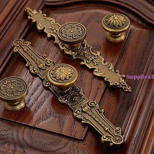 Dresser Knobs Handles Drawer Knobs Pulls Handles Kitchen Cabinet Knobs Handles coffee Brass Ornate Furniture Door Handles Knobs Back Plate