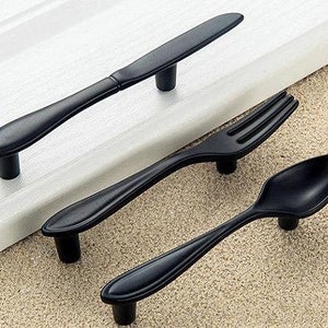 3'' Unique Kitchen Cabinet Door Pulls Handles Spoon Fork Black Drawer Pulls Handles Knob Cupboard Bar Door Handles Pulls Furniture Handles