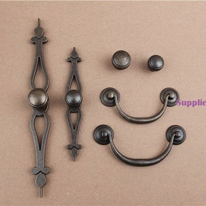 3.75" 4.25'' Vintage Drawer Knobs Pulls Drop Bail Pulls Cabinet Door Handles Knobs Pull Dark Antique Bronze Kitchen Hardware Back Plate