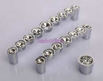 3.75" 5"Glass Dresser Pulls Handles Drawer Knobs Pulls Handles Crystal Cabinet Door Handles Pulls Knob Rhinestone Clear Silver Bling Handles