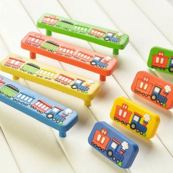 3.75" 5" Kids Dresser Pulls Drawer Pull Handles Knobs Red Blue Yellow Green Car Train Childrens Cabinet Handle Pull Knob Colorful 96 128 mm
