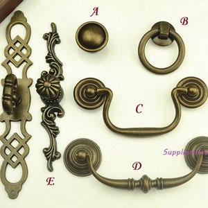 Vintage Dresser Pulls Handles Drawer Pulls Handles Knobs Drop Bail Pulls Knob Antique Bronze Cabinet Pulls Handle Knobs Back Plate 3.5"4.25"