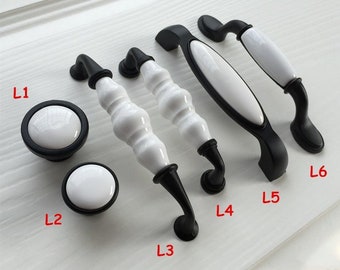 3.75" 4" 5" Cabinet Door Knobs Handles Pulls Porcelain Dresser Pulls Handles Drawer Knobs Handles Black White Ceramic Furniture Handles