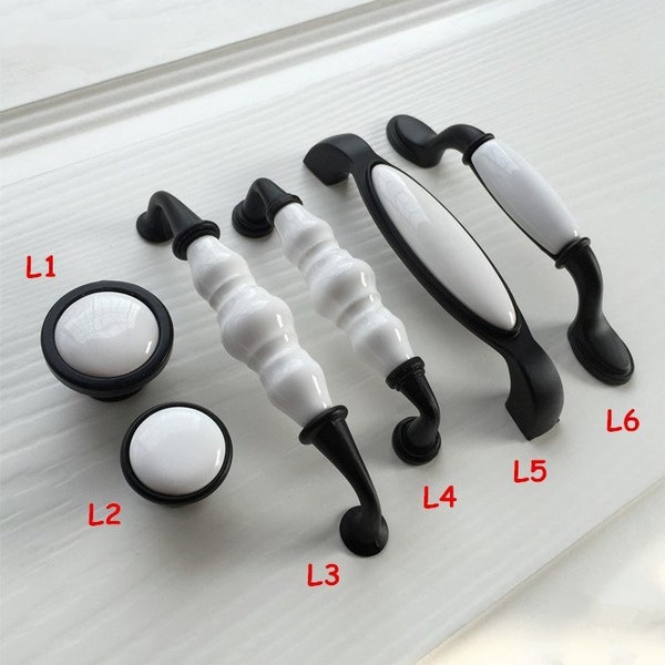 3.75" 4" 5" Cabinet Door Knobs Handles Pulls Porcelain Dresser Pulls Handles Drawer Knobs Handles Black White Ceramic Furniture Handles