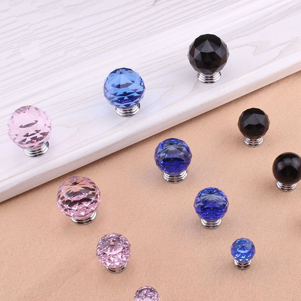 Glass Dresser Knobs Handles Crystal Drawer Knobs Pulls Handles Sparkle Clear Kitchen Cabinet Knobs Pull Handle Hardware Knob Pink Blue Green